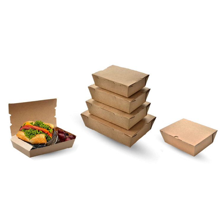 Custom Logo Food Grade Disposable Fast Food Packaging Kraft Paper Hamburger Clamshell Burger Box Wholesale