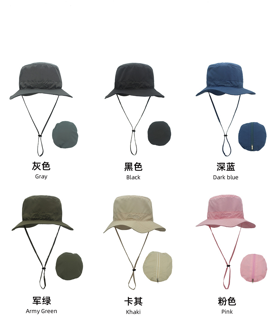 Custom logo Outdoor Washed Cotton Fisherman Bucket Hats folding cap can take in wide brim bucket hats with Strings