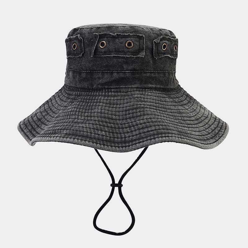 Wholesale Custom logo Summer Outdoor Washed Cotton Fisherman Bucket Hats folding cap  wide brim bucket hats with Strings