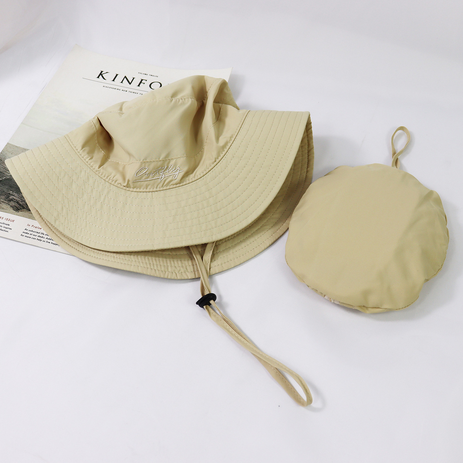 Custom logo Outdoor Washed Cotton Fisherman Bucket Hats folding cap can take in wide brim bucket hats with Strings