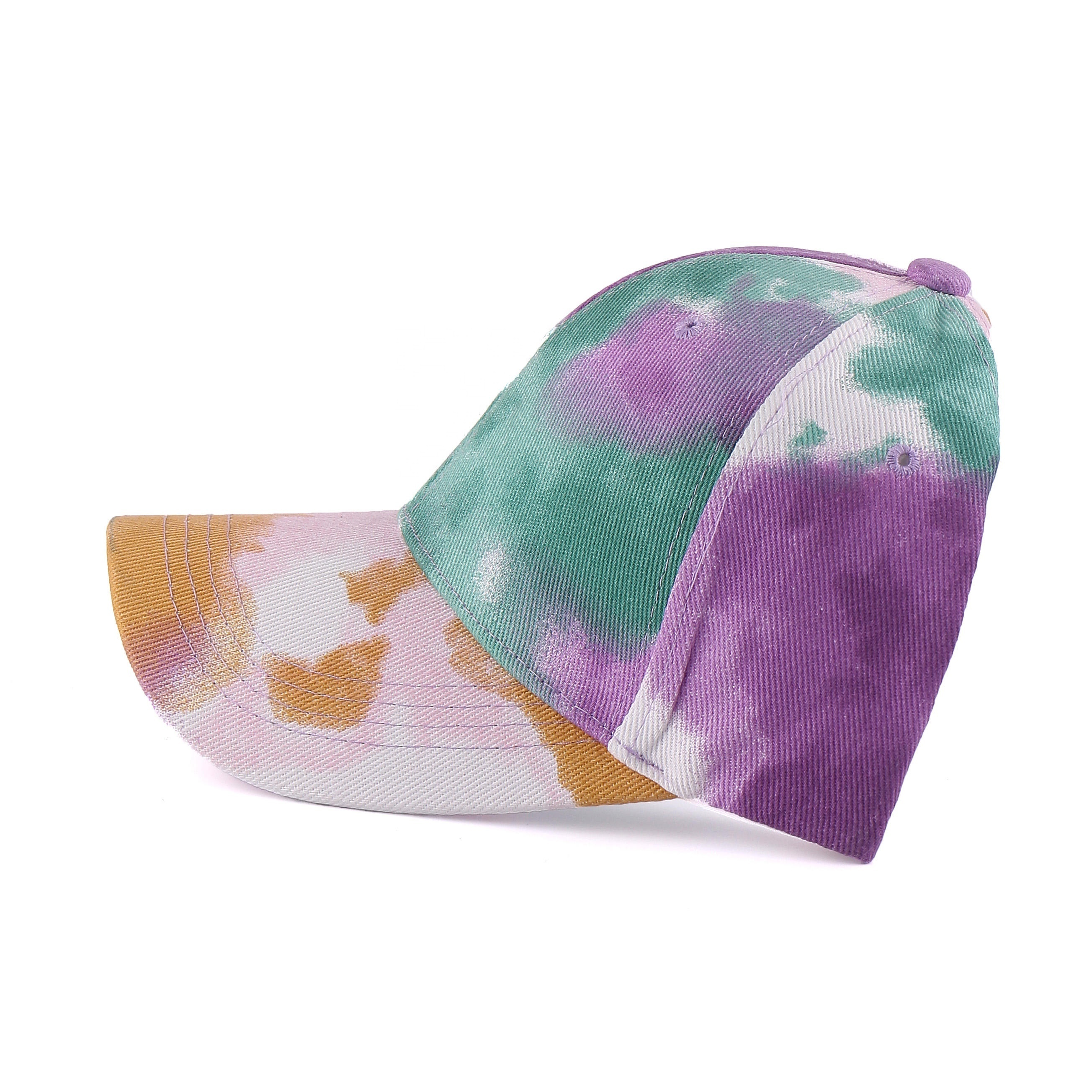 Leisure Printed Sports Hat Soft Top Peaked Hat Tie Dye Open Cross Ponytail Sun Protection Baseball Hat