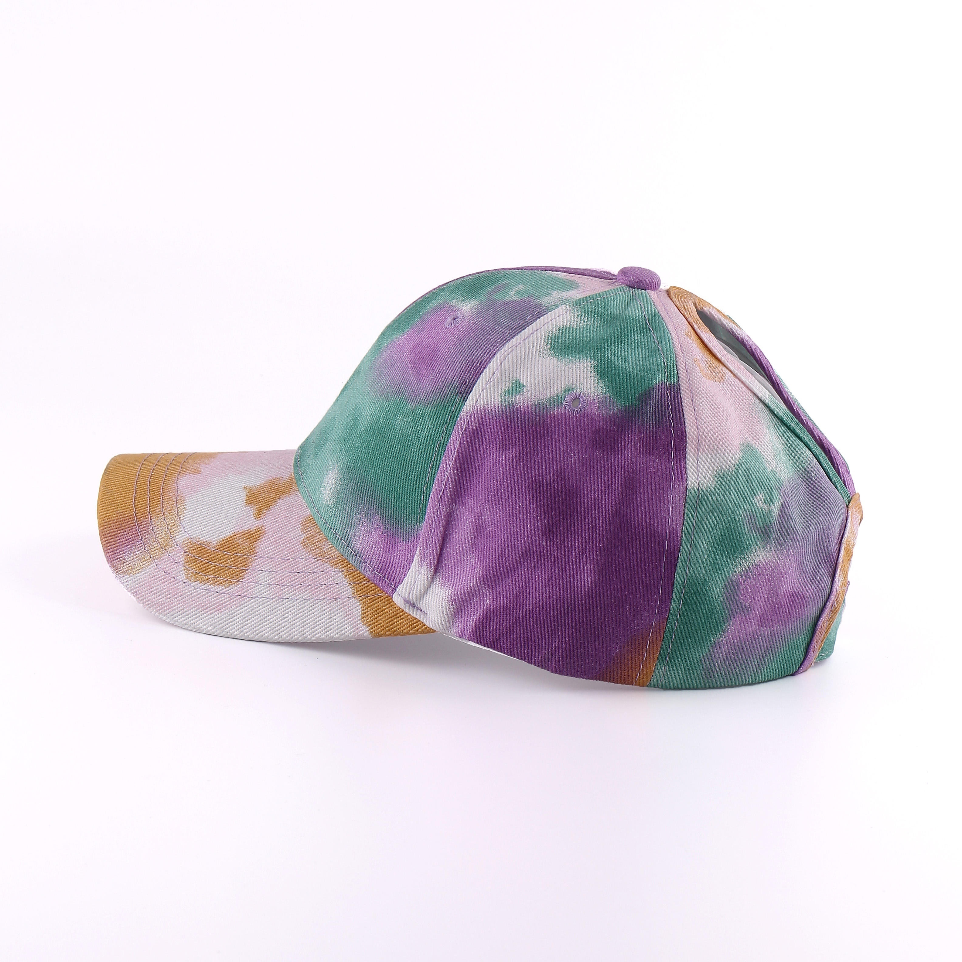 Leisure Printed Sports Hat Soft Top Peaked Hat Tie Dye Open Cross Ponytail Sun Protection Baseball Hat