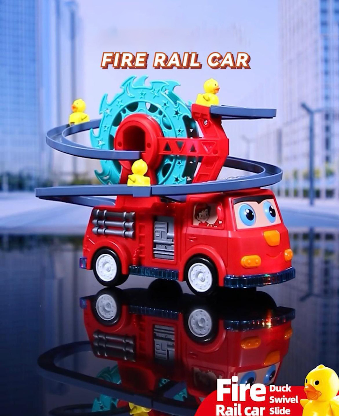 Hot selling fire rail car light music duck slide rotating ferris wheel universal Automatic obstacle avoidance car kids toy