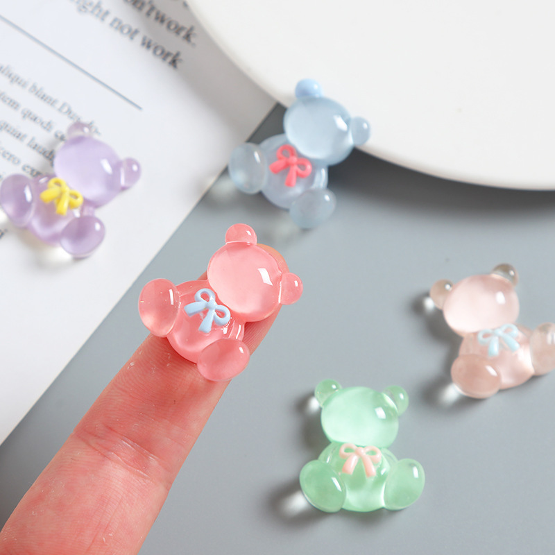 Clear Bow Tie Bear DIY Cream Glue Phone Case DIY Craft for Hair Clip Resin Accessories Slime DIY Charms