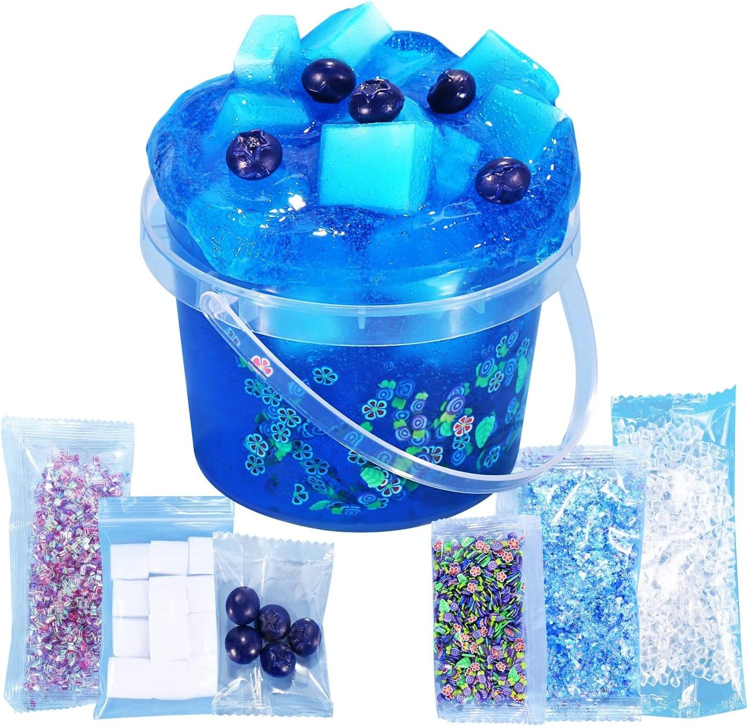 Crystal Slime Blueberry Blue Jelly Cube Glimmer Crunchy Slime Includes 6 Sets of Slime Add-ins Sensory and Tactile Stimulation