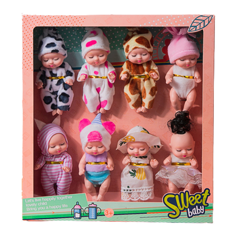 8pc Per Set Big Gift Box Mini Reborn Doll Mini Funny Kids Toy Mother  Doll