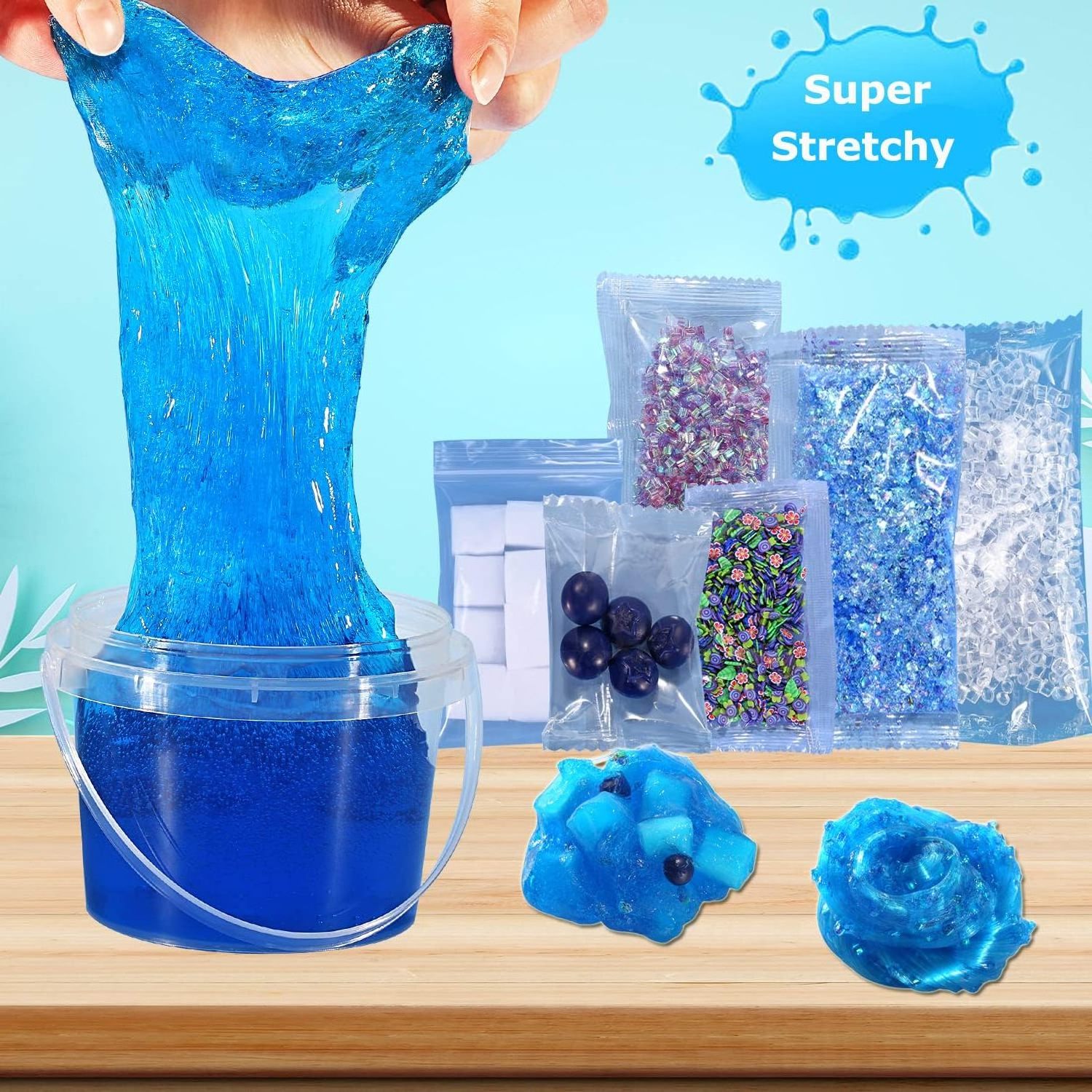 Crystal Slime Blueberry Blue Jelly Cube Glimmer Crunchy Slime Includes 6 Sets of Slime Add-ins Sensory and Tactile Stimulation