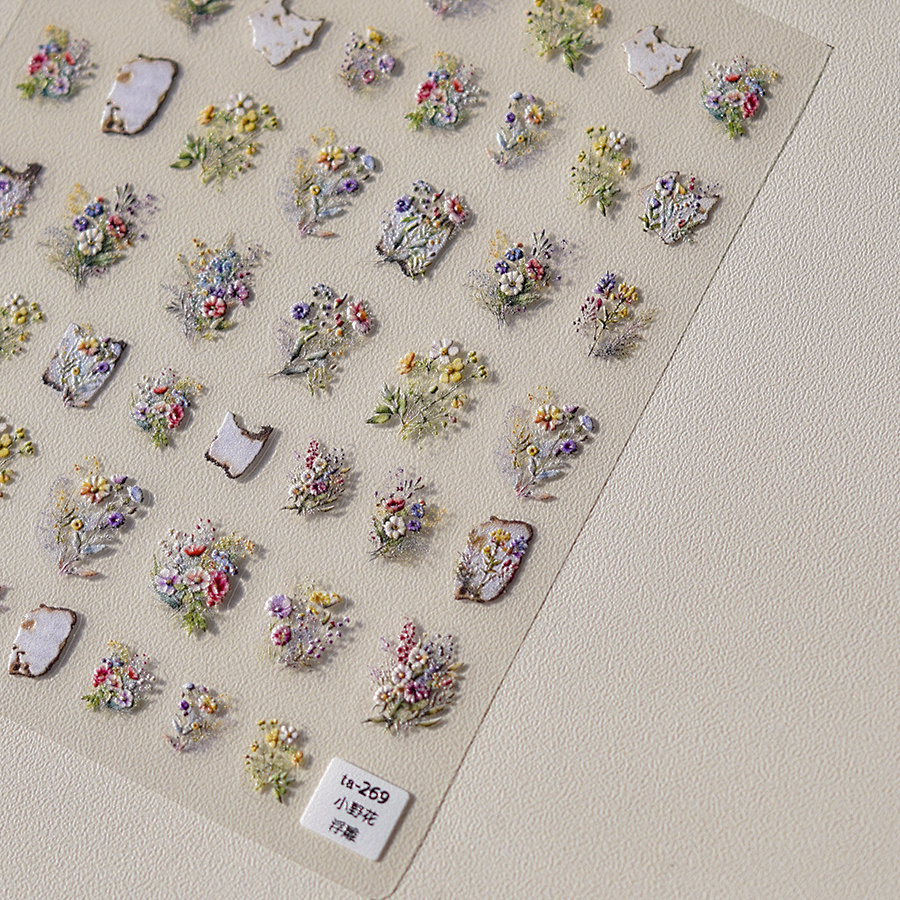 Factory nail sticker self-adhesive Spring flowers tomoni 5d emboss sticker nail art decals