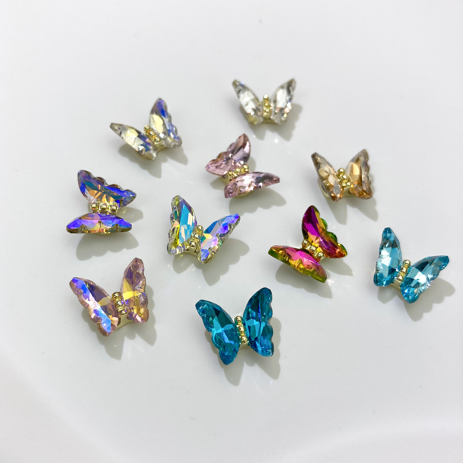 2022 Alloy Nail charms fantasy color  aurora dream crystal butterfly 3d nail art jewelry for nail salon