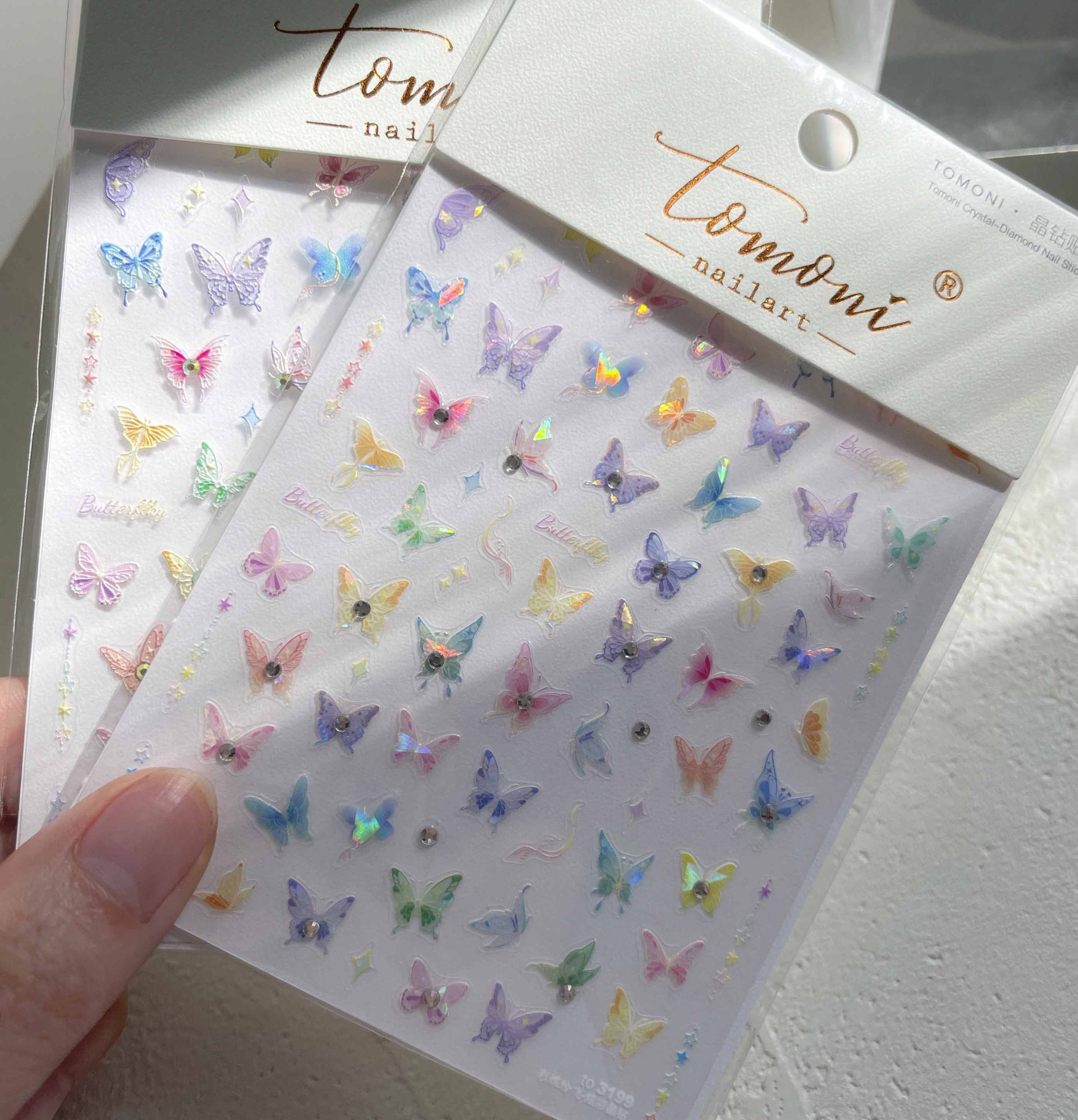 2023 New arrival nail sticker self-adhesive 5d sticker shiny aurora  Shell light butterfly moon star nail art decals