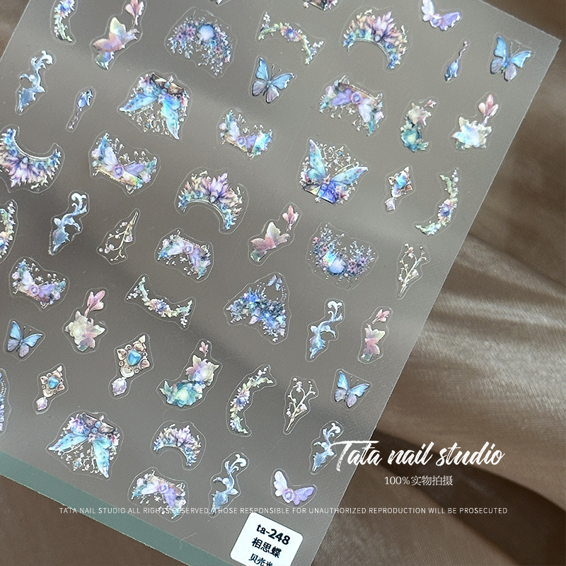 2023 New arrival nail sticker self-adhesive 5d sticker shiny aurora  Shell light butterfly moon star nail art decals