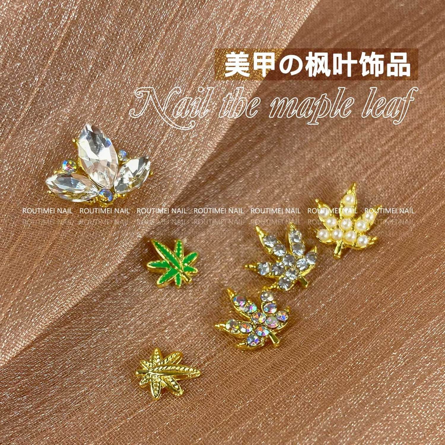 New arrival maple leaf  3d alloy charms autumn style nail art jewelry crystal nail stones