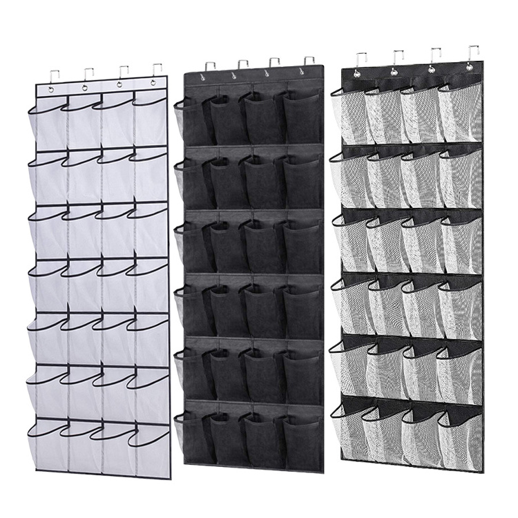 Large Hanging Shoe Rack Organiser with 24 /28/ 35 Mesh Pockets 4 Hooks Gadget Sundries Storage Bag Shoes Organizer Over the Door