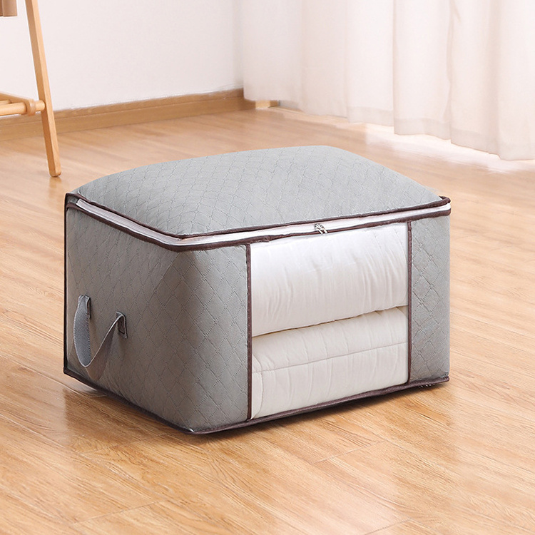 Large Capacity Clothes Storage Bag Foldable Comforters Storage Box Bin Closet Organizer with Zips Reinforced Handle Clear Window