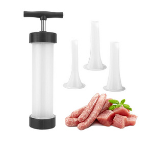 Hand-operated Plastic  Sausage Filling Tool Homemade Jerky Gun Kit Meat Stuffer Filler Manual Sausage Maker With 3 Funnel