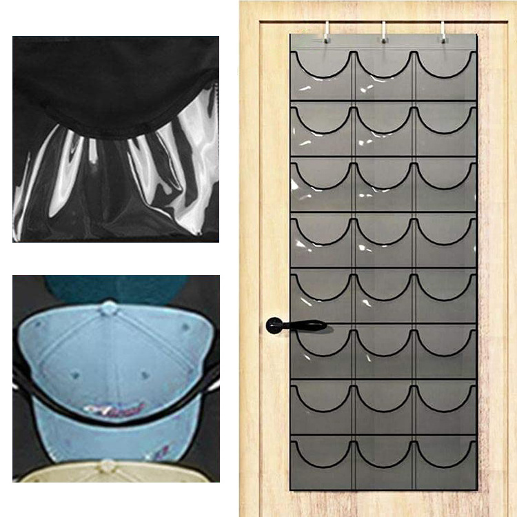 Hanging Hat Storage Organiser With 24 / 27 Clear Pockets 3 Hooks Over The Door Large Hat Rack Behind Door Baseball Organizer