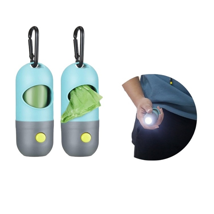 New Portable LED Dog Poop Bag Holder Dispenser with Light Flashlight Collect Pet trash Waste Pop