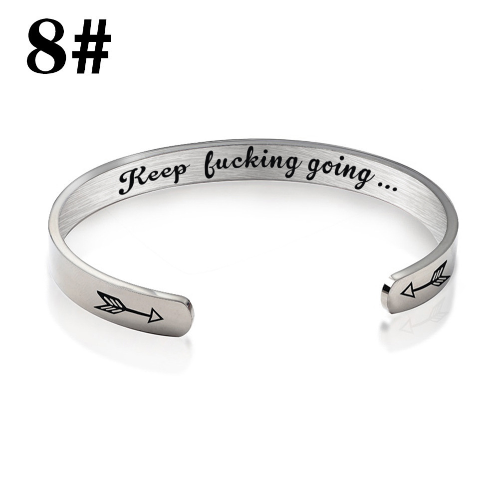 wholesale stainless steel men's bracelets C-shaped open bracelet inspirational gift engraved 