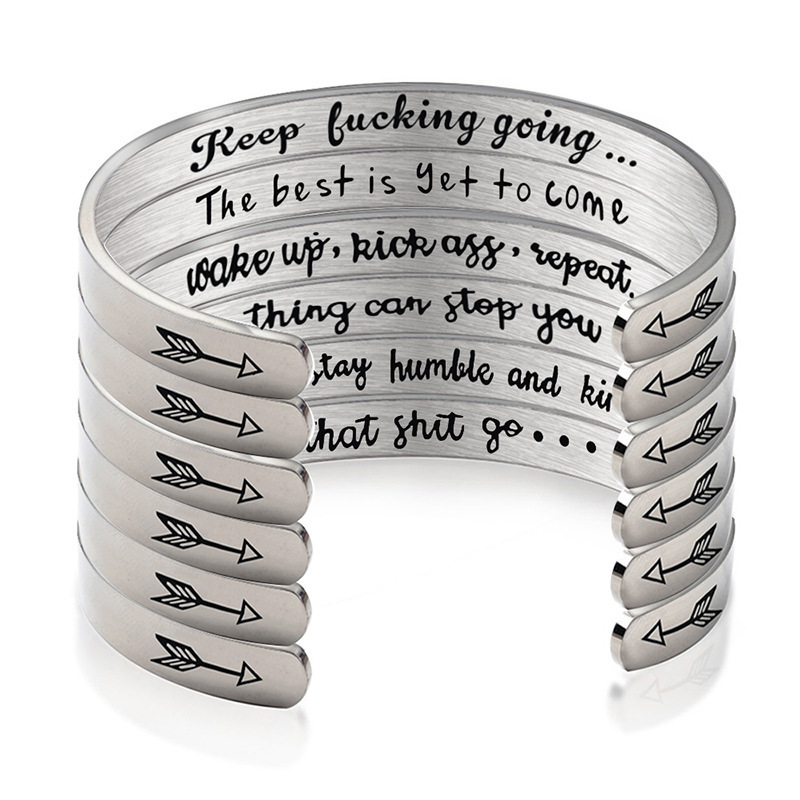 wholesale stainless steel men's bracelets C-shaped open bracelet inspirational gift engraved 