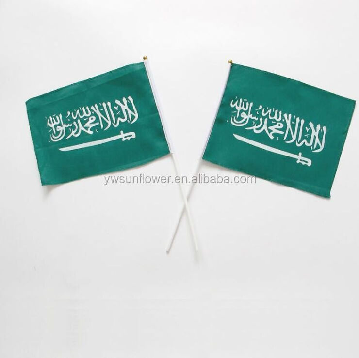 2021 custom 14*21cm 20*28cm hand waving polyester islamic saudi flag