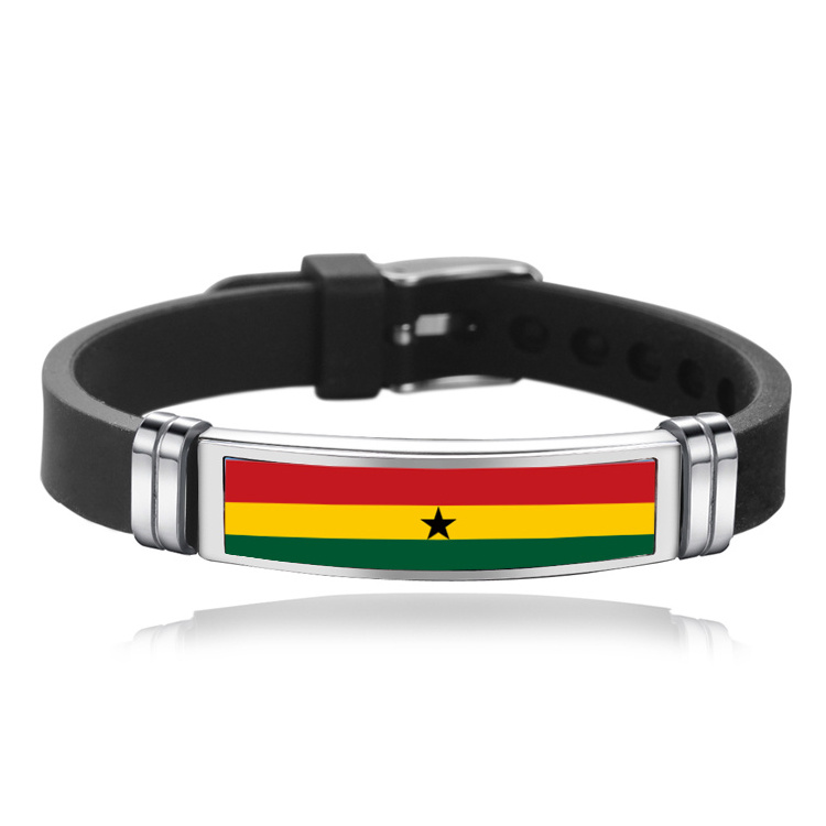 Low MOQ custom flag watch silicone bracelet,national countries African flag silicone rubber Ivory Coast bracelet