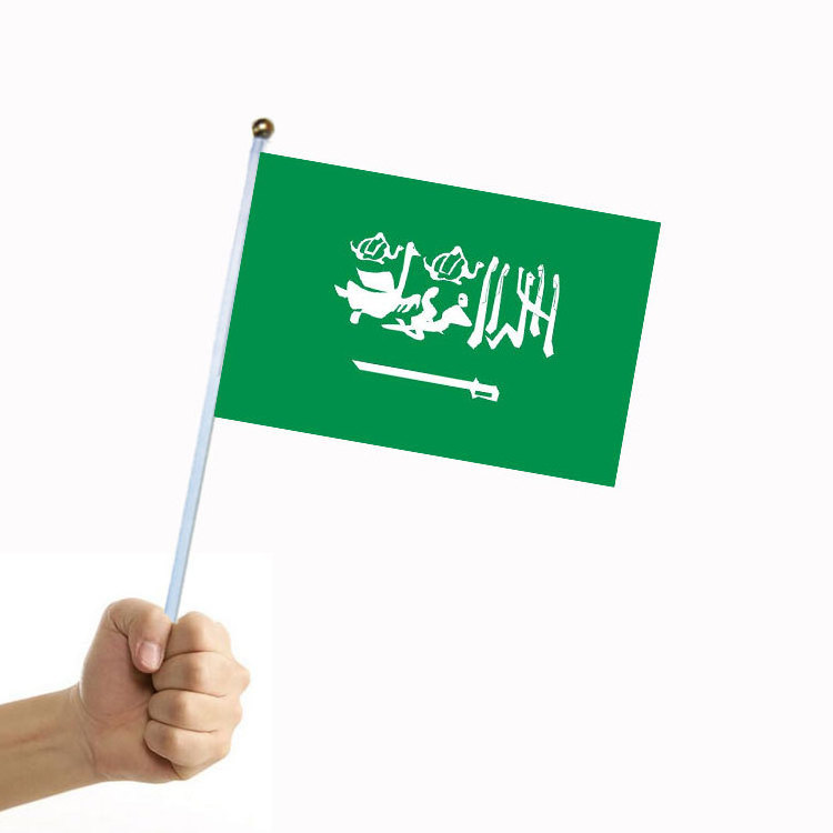 2021 custom 14*21cm 20*28cm hand waving polyester islamic saudi flag