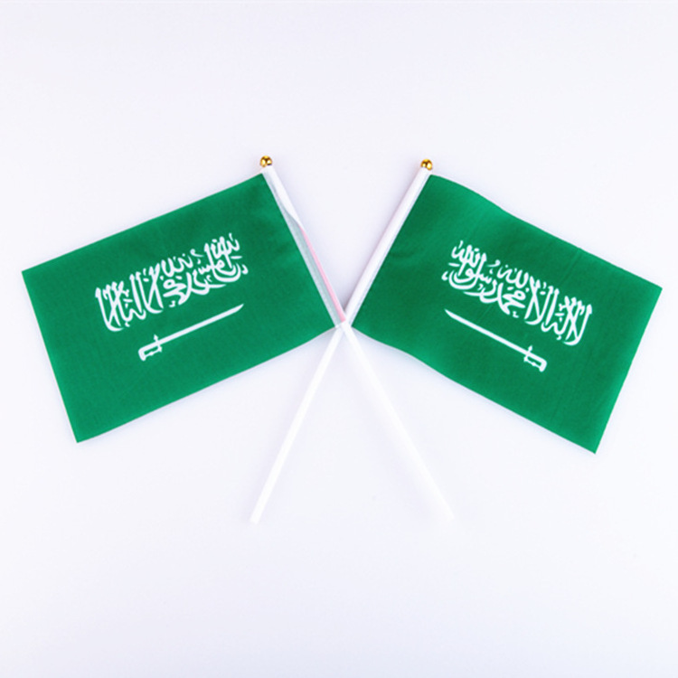 2021 custom 14*21cm 20*28cm hand waving polyester islamic saudi flag