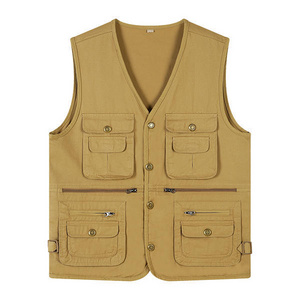 Wholesale Custom Logo Cotton Multi-Pocket Vest High Quality Canvas Men's Sport Electrician Outdoor Work Vest