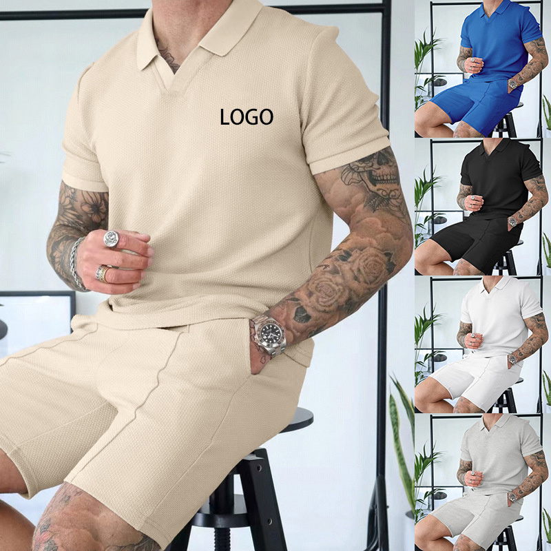 2024 Summer Wholesale Custom Logo Brand Shorts Two Piece Print Men's Suit And Men T Shirt Set  Polo Shirt Set