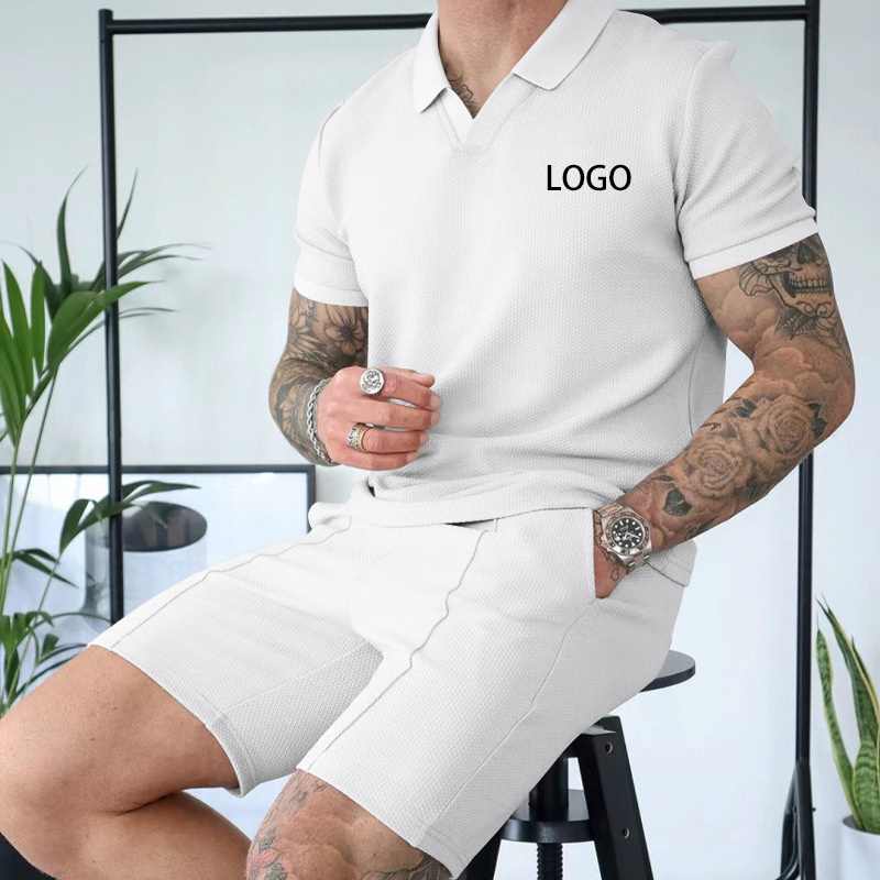 2024 Summer Wholesale Custom Logo Brand Shorts Two Piece Print Men's Suit And Men T Shirt Set  Polo Shirt Set