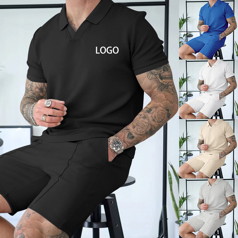 2024 Summer Wholesale Custom Logo Brand Shorts Two Piece Print Men's Suit And Men T Shirt Set  Polo Shirt Set