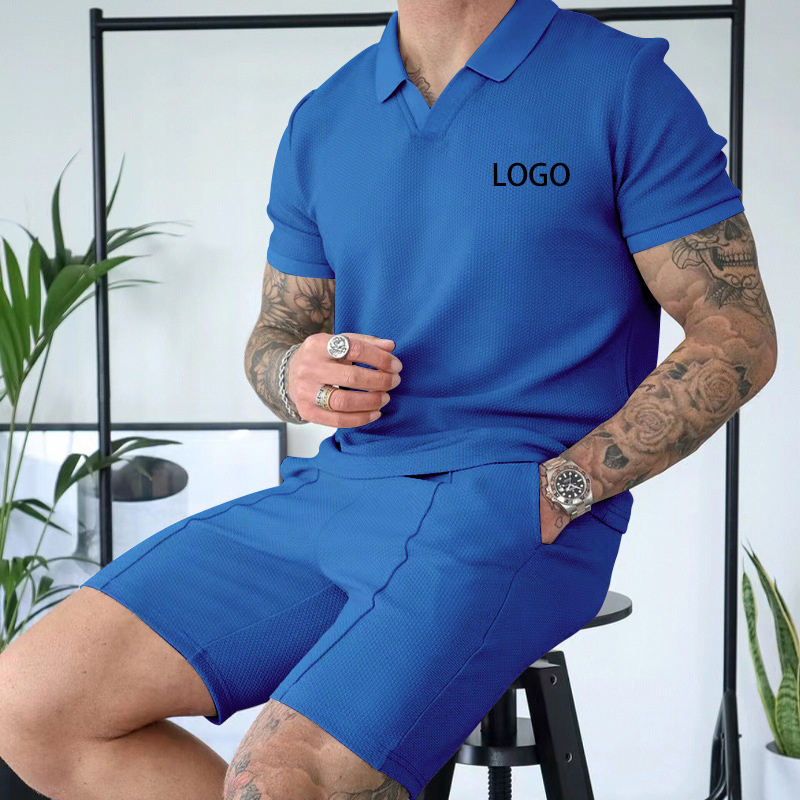 2024 Summer Wholesale Custom Logo Brand Shorts Two Piece Print Men's Suit And Men T Shirt Set  Polo Shirt Set