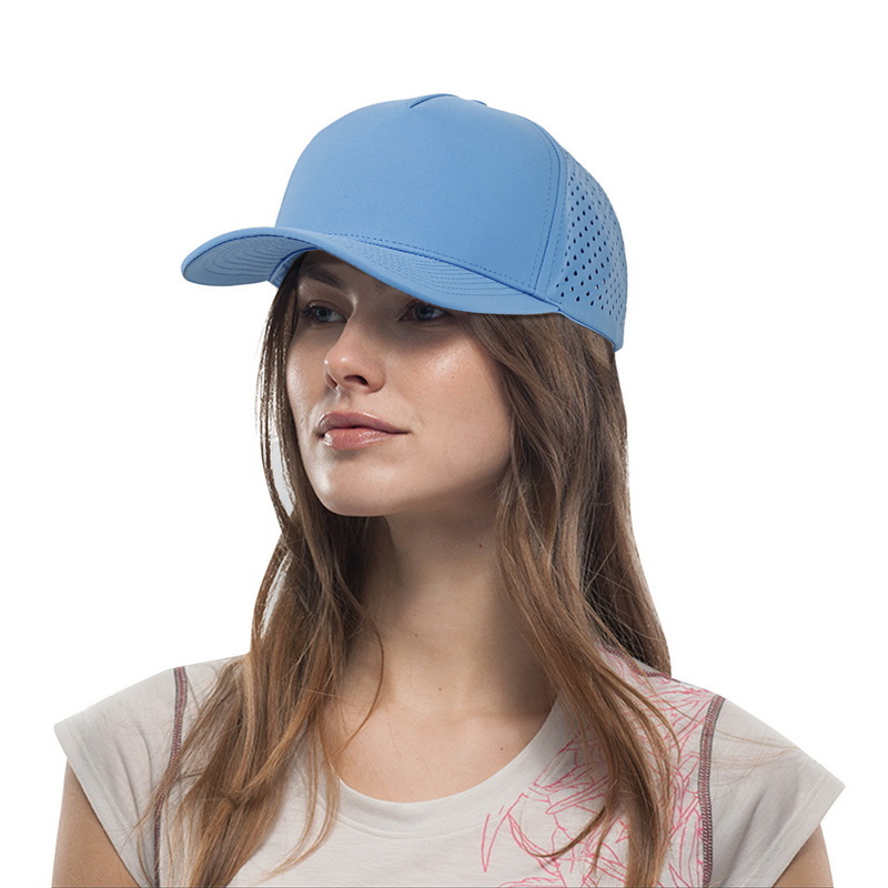 Breathable Waterproof Trucker Hat 5 Panels Outdoor Mesh Polyester Laser Cut Hole Perforated Golf Hat Custom Blank Baseball Cap