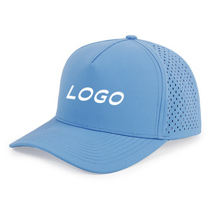 Breathable Waterproof Trucker Hat 5 Panels Outdoor Mesh Polyester Laser Cut Hole Perforated Golf Hat Custom Blank Baseball Cap