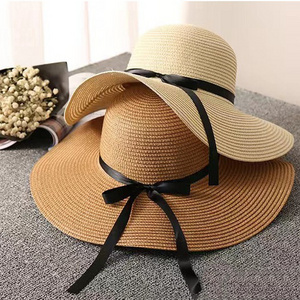 Sun Straw Hat Wide Brim Summer Foldable Roll Up Floppy Beach Hats for Women Adjustable Strap Vacation Sun Hat