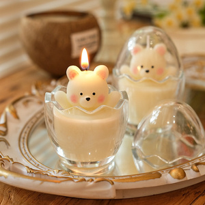 SuXiu OEMLovely eggshell beg hug bear scented candle smokeless low temperature soy wax creative birthday gift with  candle