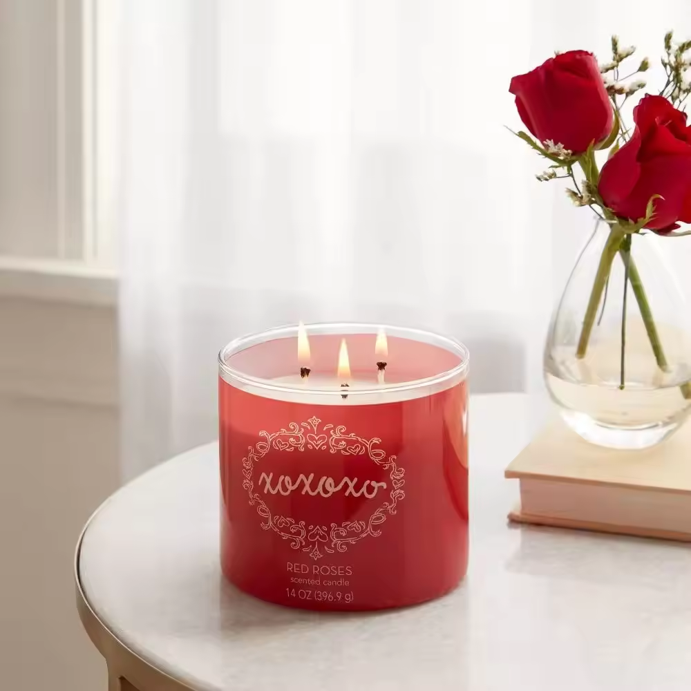 SuXiu OEM create a romantic atmosphere Captivating aroma Luxurious three core velvet rose scented candles