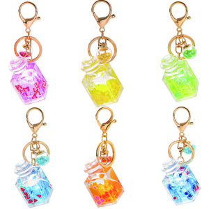 Creative cartoon Pineapple strawberry peaches fruit Perfume Bottle acrylic quicksand liquid keychain keyring bag pendant charm