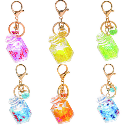 Creative cartoon Pineapple strawberry peaches fruit Perfume Bottle acrylic quicksand liquid keychain keyring bag pendant charm