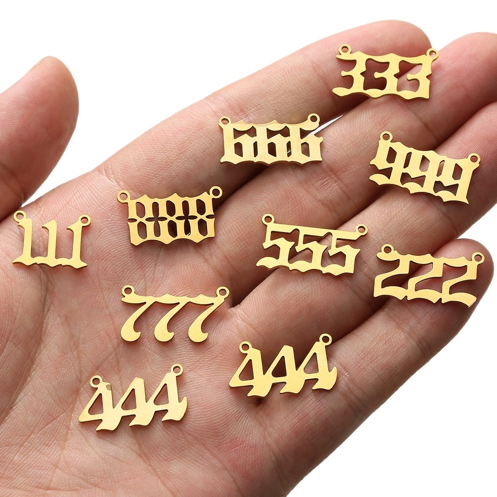 Gold Stainless Steel 111 222 Angel Number Charms Pendant Exquisite Charms DIY Necklace Bracelet Jewelry Making Accessories