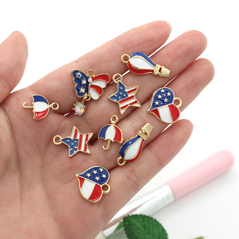 USA Flag Colorful Umbrella Balloon Enamel Charm Pendants For Jewelry Making DIY Handmade Metal Pendant Charm Accessories