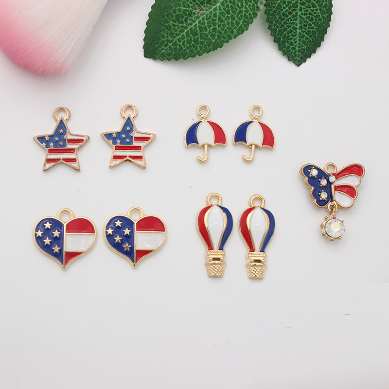 USA Flag Colorful Umbrella Balloon Enamel Charm Pendants For Jewelry Making DIY Handmade Metal Pendant Charm Accessories