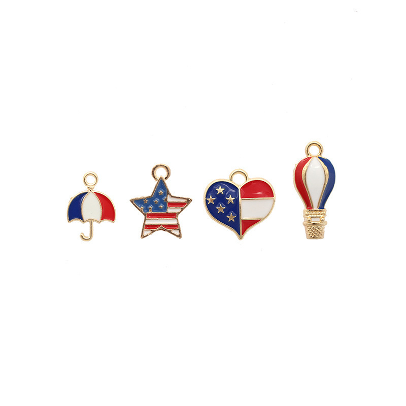 USA Flag Colorful Umbrella Balloon Enamel Charm Pendants For Jewelry Making DIY Handmade Metal Pendant Charm Accessories