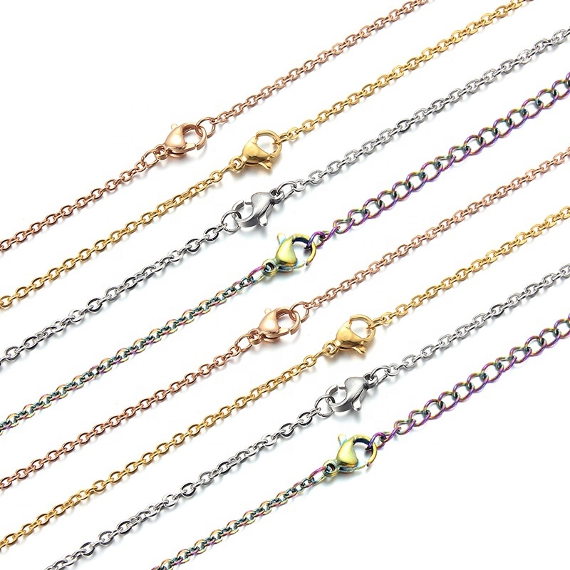 Wholesale Colors Plated Over Solid Stainless steel  Chain Necklace Bulk Finished Chains for Jewelry Making 24 Inches (2MM))