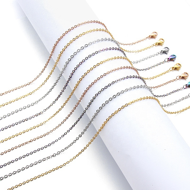 Wholesale Colors Plated Over Solid Stainless steel  Chain Necklace Bulk Finished Chains for Jewelry Making 24 Inches (2MM))