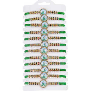 Chiristian Virgin Mary Saint Jude woven Green Bracelet adjustable crystal religious hand woven bracelet set braided bracelets