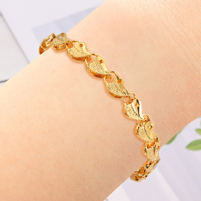 24k Vietnam Alluvial Gold Bracelets Keep Color Leaves Beads Chain Women Bracelets Jewelry