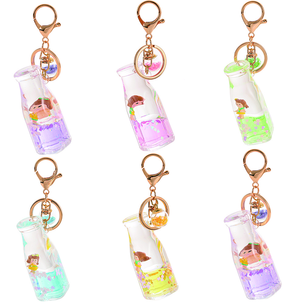 Creative cartoon Pineapple strawberry peaches fruit Perfume Bottle acrylic quicksand liquid keychain keyring bag pendant charm