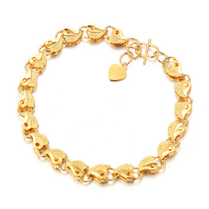 24k Vietnam Alluvial Gold Bracelets Keep Color Leaves Beads Chain Women Bracelets Jewelry