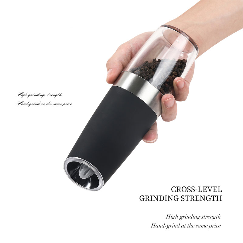 Pepper Mill Battery Operated LED Light Gravity  Electric Salt Mill Black Color Coffee Grinder